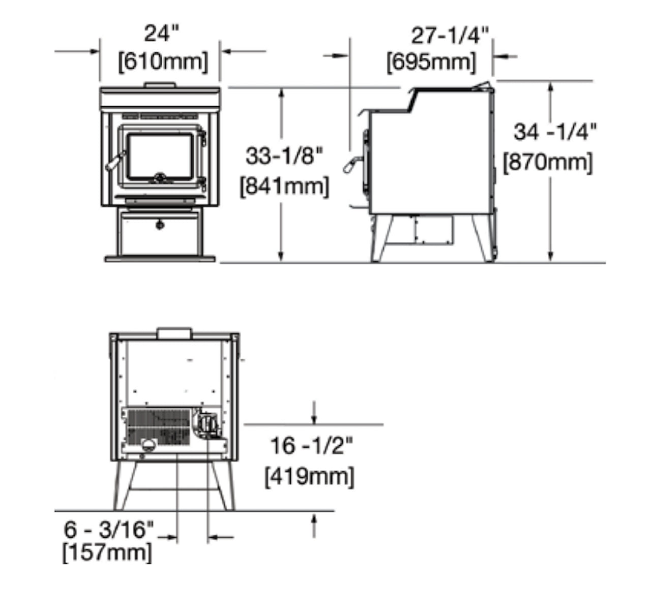 True North - TN40 Stylish Pellet Stove With Legs & Thermostat