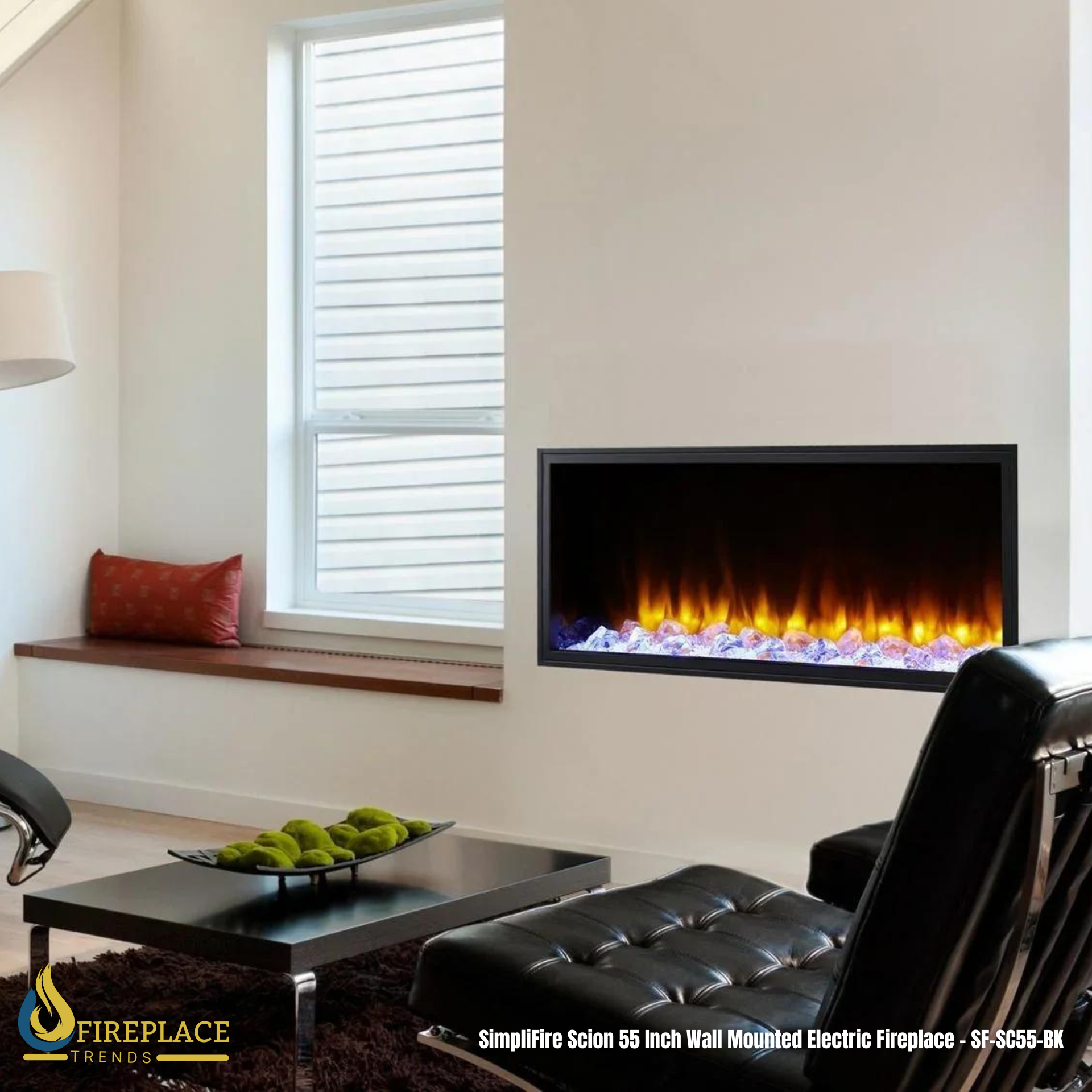 Simplifire 55" Scion Clean Face Linear Electric Fireplace - SF-SC55-BK | Fireplace Trends