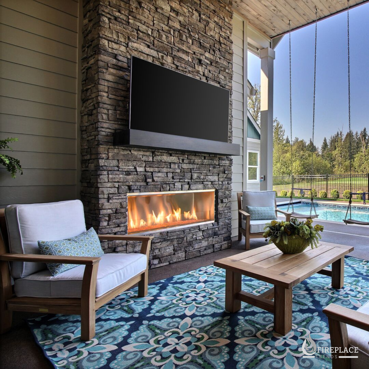 Majestic Lanai 48 Outdoor Gas Linear Fireplace with IntelliFire Ignition Single-sided