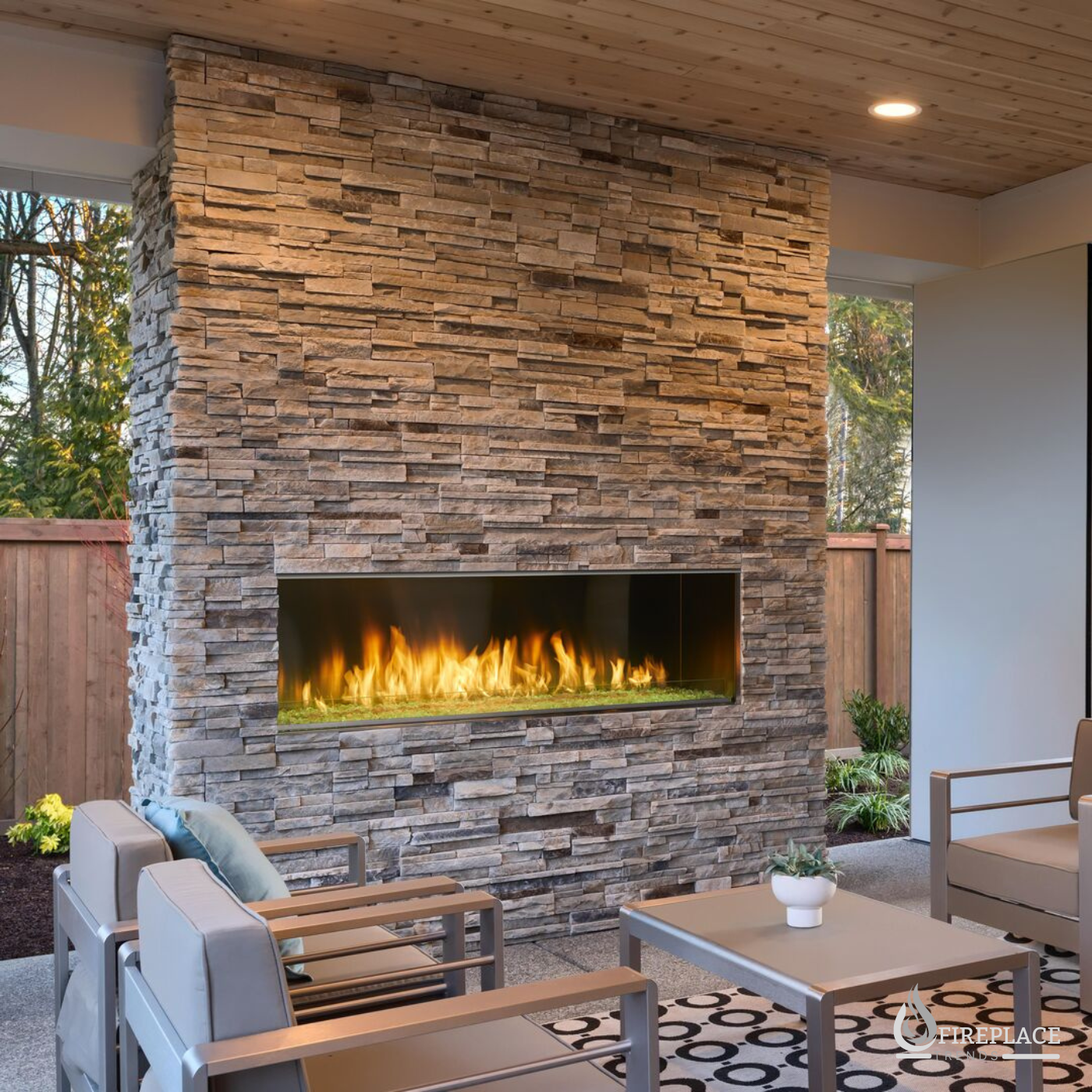 Majestic Lanai 48 Outdoor Gas Linear Fireplace with IntelliFire Ignition Single-sided