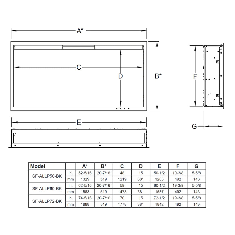 SimpliFire - Allusion Platinum Linear Electric Fireplace- 72"- SF-ALLP72-BK