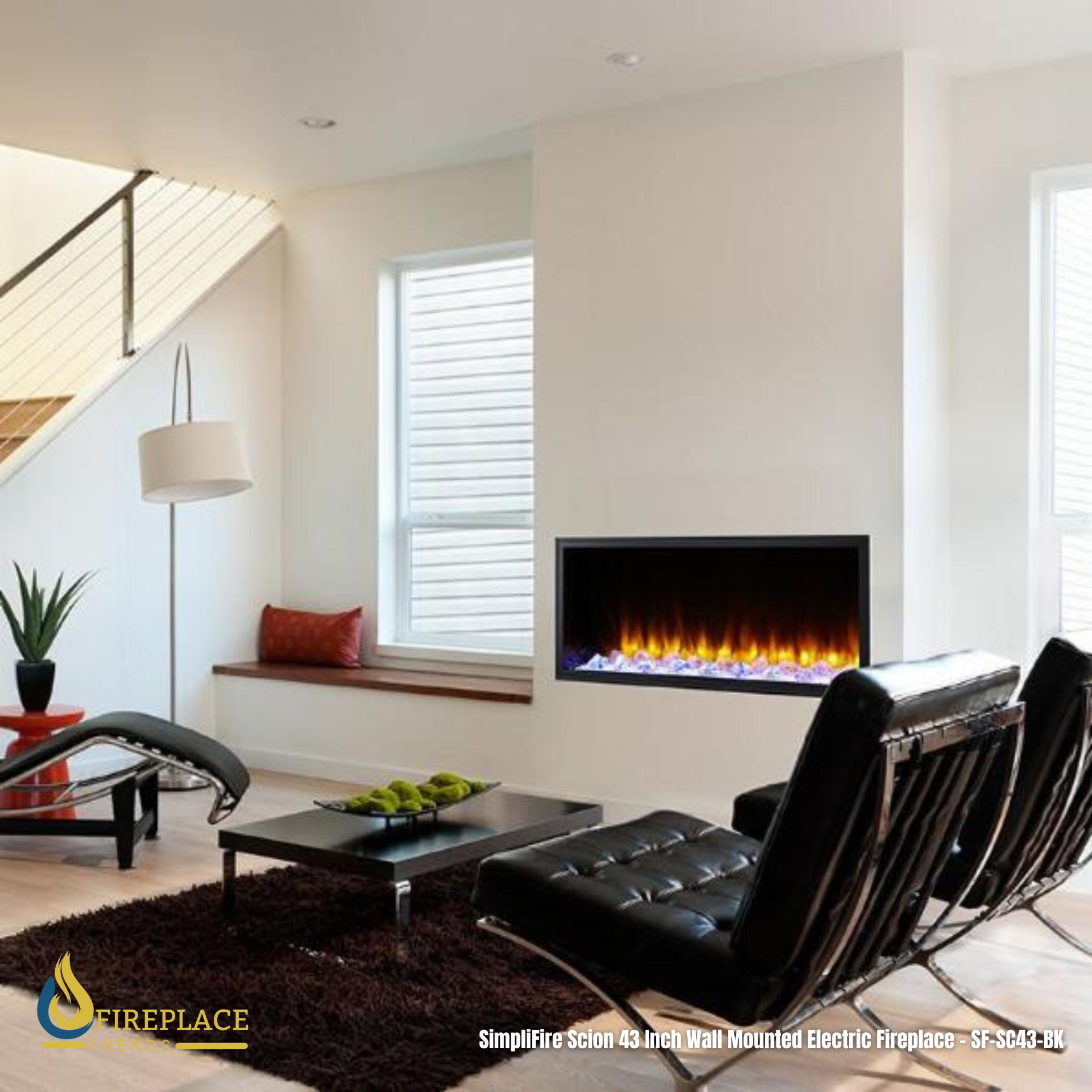 Simplifire 43" Scion Clean Face Linear Electric Fireplace - SF-SC43-BK | Fireplace Trends