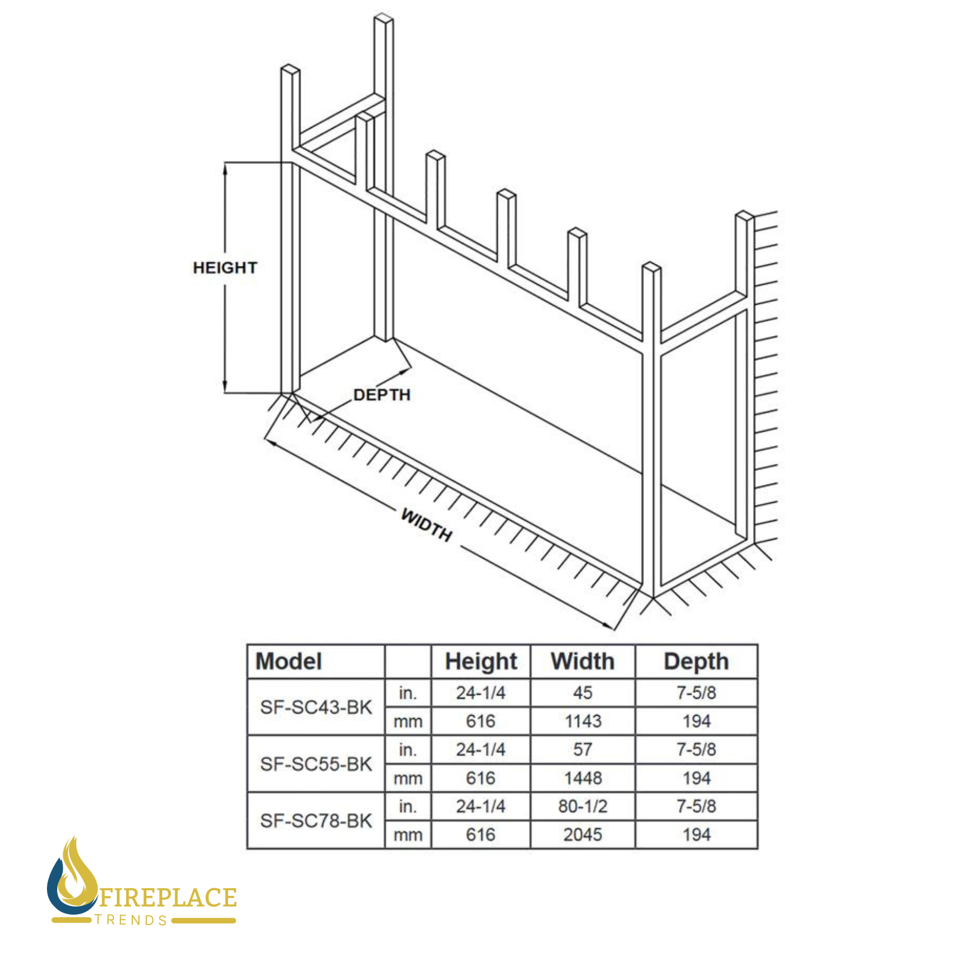 Simplifire 43" Scion Clean Face Linear Electric Fireplace - SF-SC43-BK | Fireplace Trends