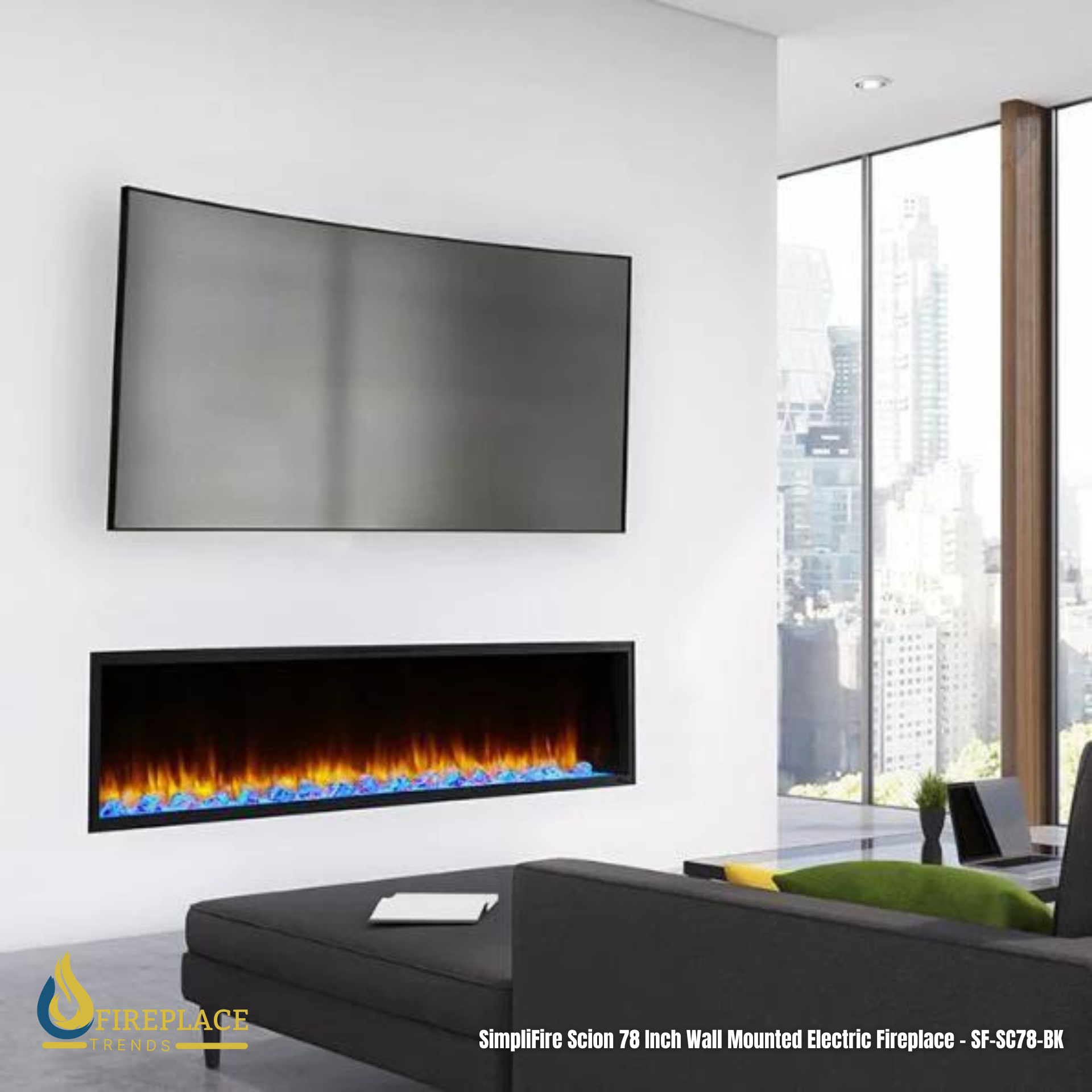 Simplifire 78" Scion Clean Face Linear Electric Fireplace - SF-SC78-BK | Fireplace Trends