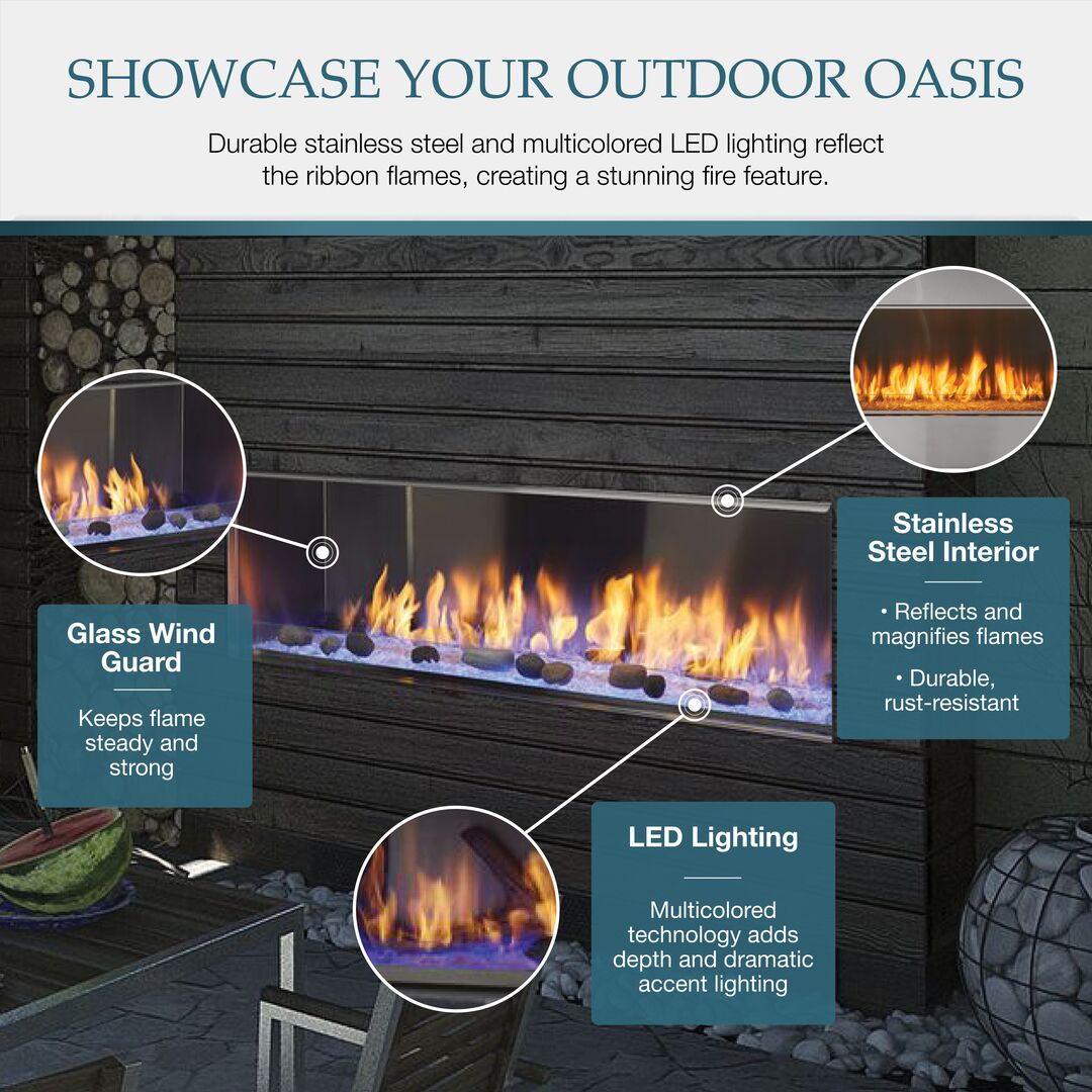 Majestic Lanai 48 Outdoor Gas Linear Fireplace with IntelliFire Ignition Single-sided