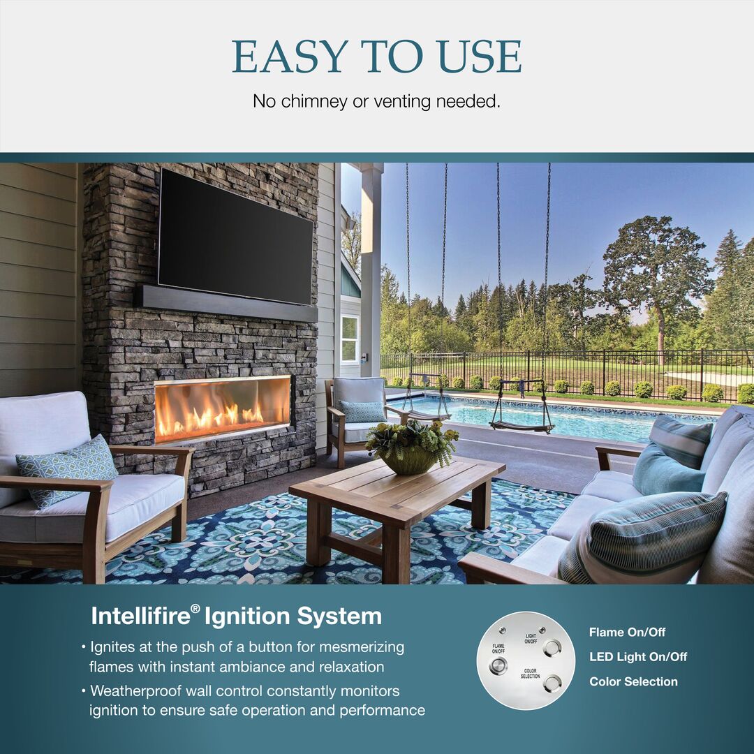 Majestic - Lanai 60 Outdoor Gas Linear Fireplace with IntelliFire Ignition Single-sided